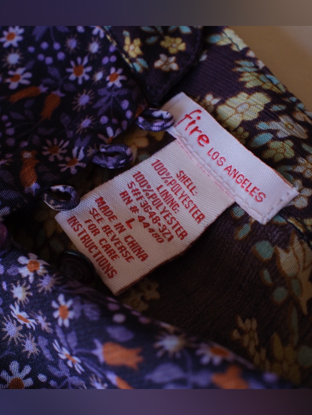 Fire Los Angeles Floral Babydoll Dress Flutter Sleeve Boho Purple Size L - Picture 9 of 10